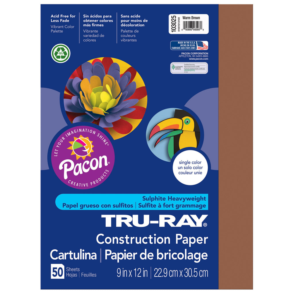 Pacon Tru-Ray® Construction Paper, 9" x 12" Warm Brown