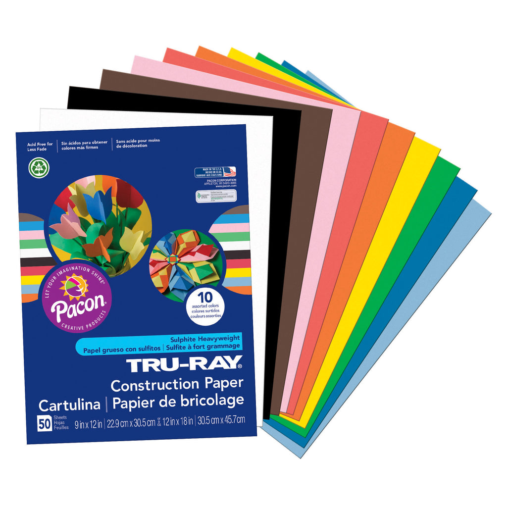 Pacon Tru-Ray® Construction Paper, 9" x 12" Assorted