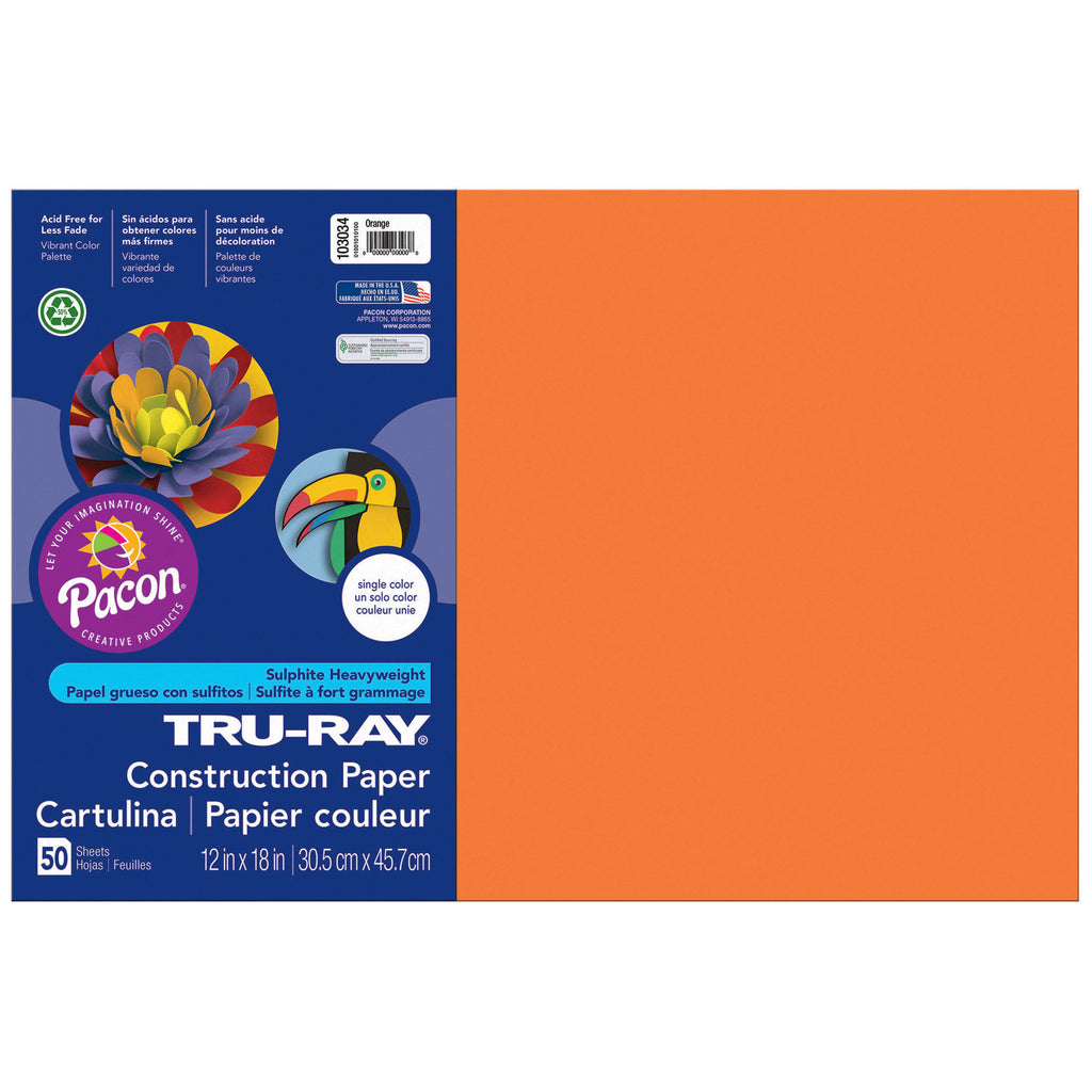 Pacon Tru-Ray® Construction Paper, 12" x 18" Orange