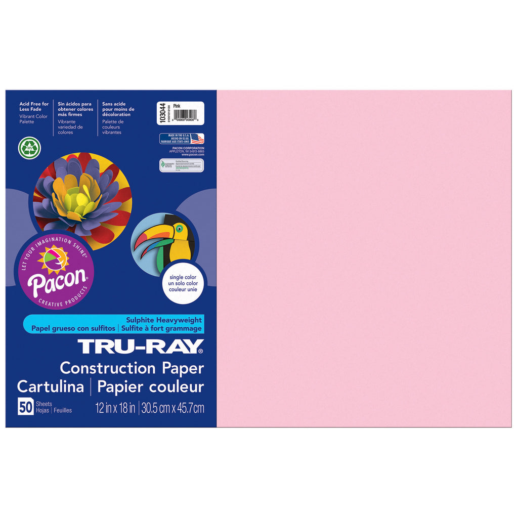 Pacon Tru-Ray® Construction Paper, 12" x 18" Pink