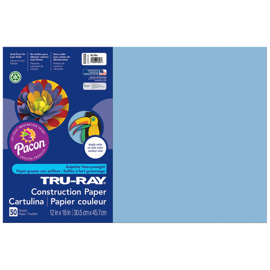 Pacon Tru-Ray® Construction Paper, 12" x 18" Sky Blue