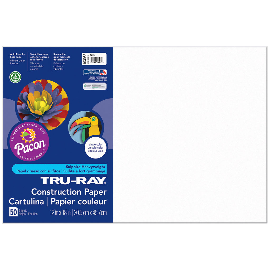 Pacon Tru-Ray® Construction Paper, 12" x 18" White
