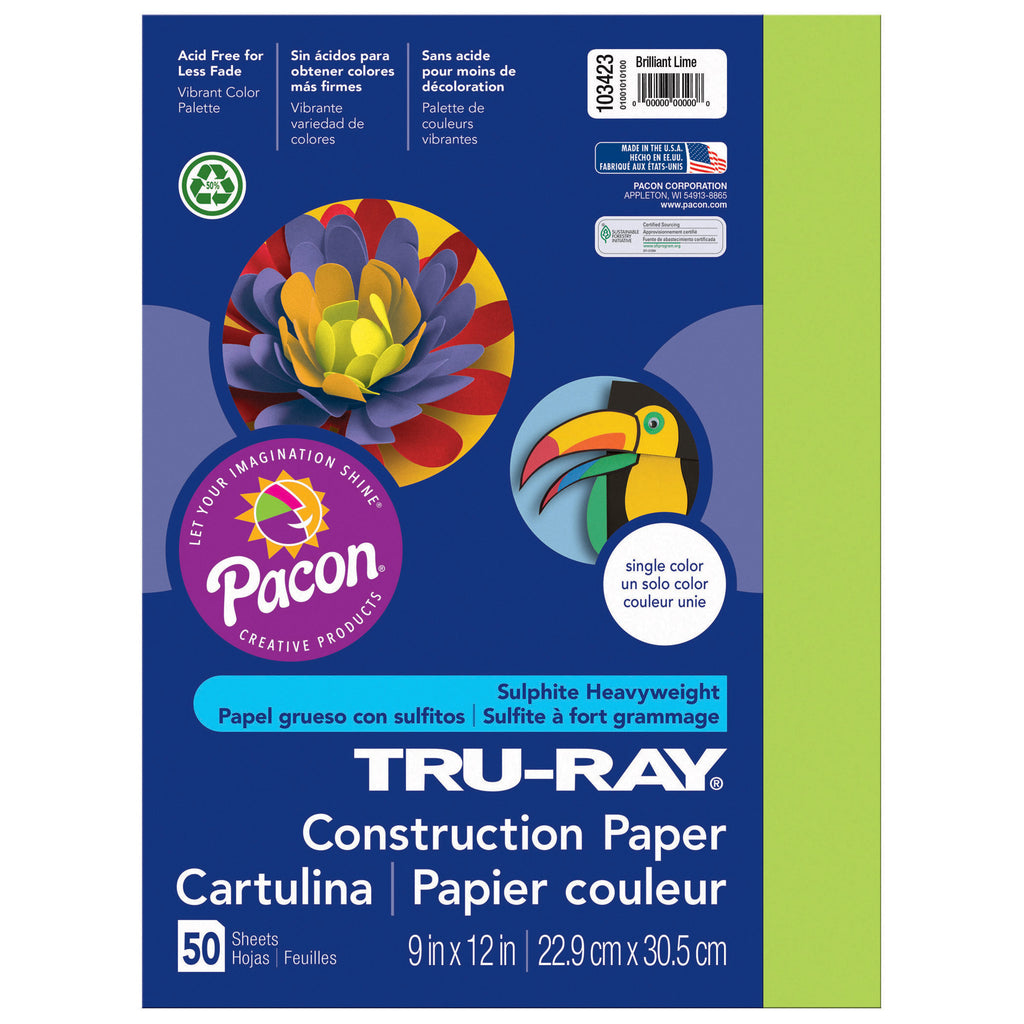 Pacon Tru-Ray® Construction Paper, 9" x 12" Brilliant Lime