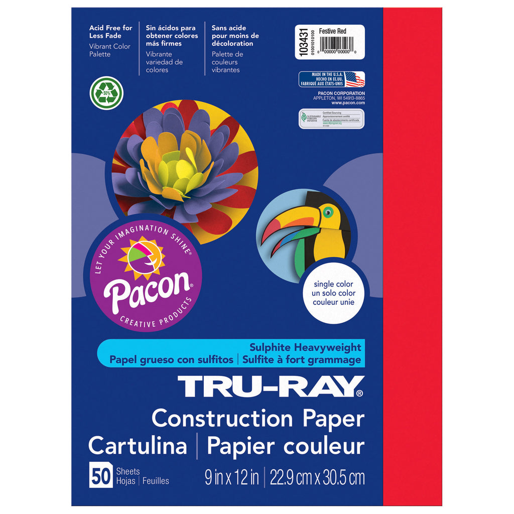 Pacon Tru-Ray® Construction Paper, 9" x 12" Festive Red