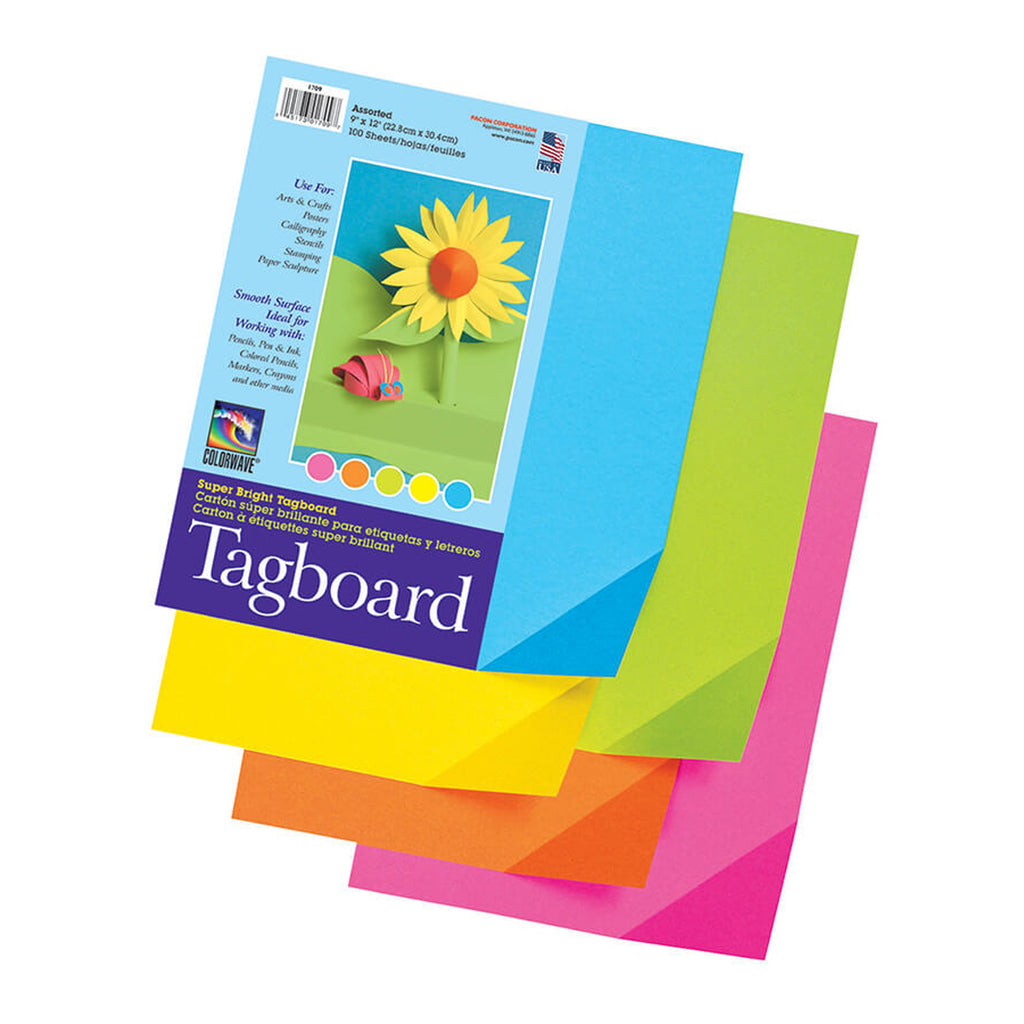 Pacon Colorwave® Super Bright Tagboard, 9" x 12" Assorted