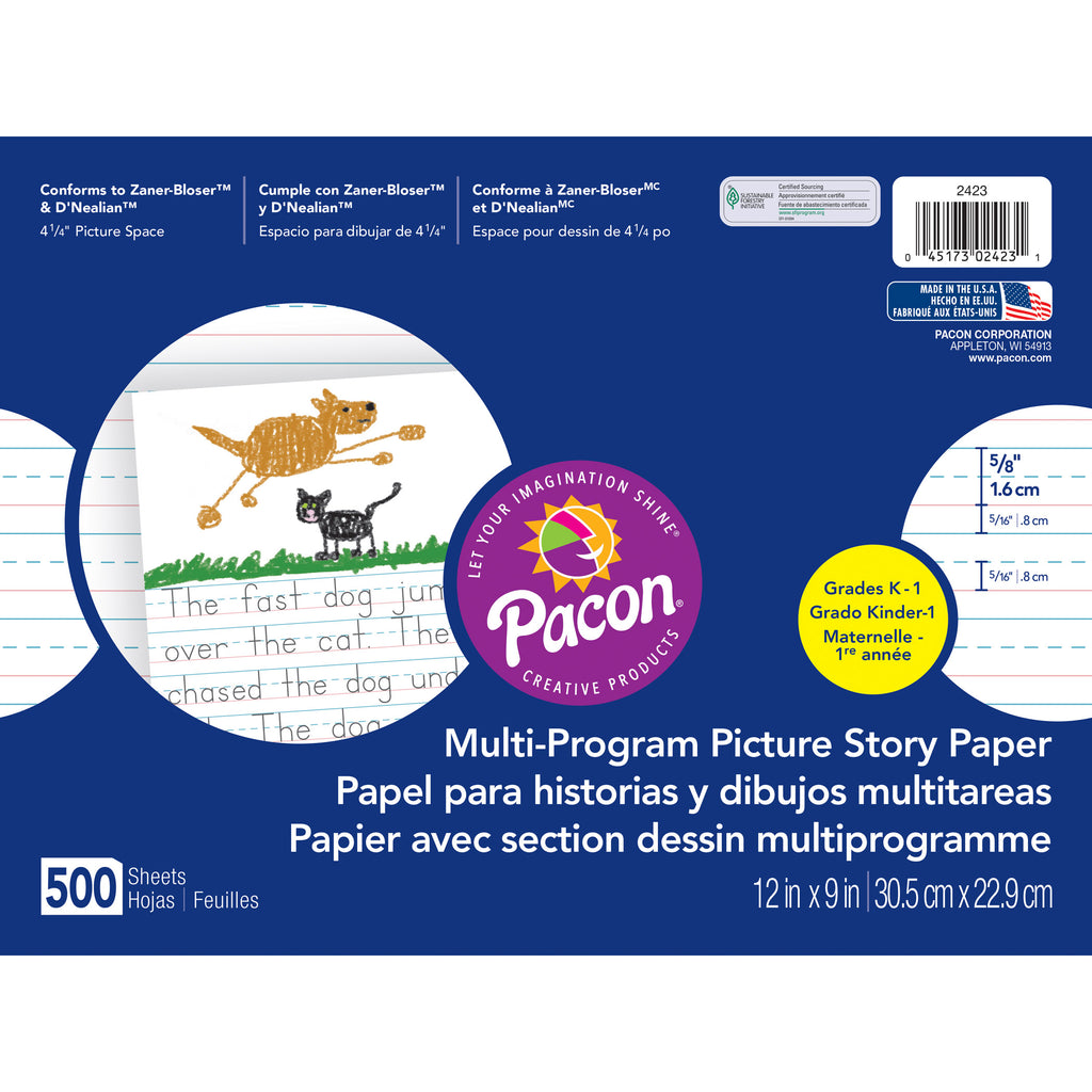 Pacon Multi-Program Handwriting Picture Story Paper, 12? x 9? Grade K & 1