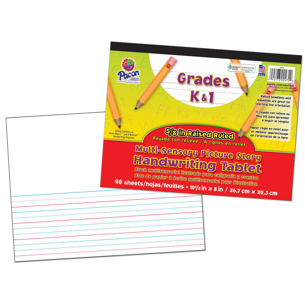 Pacon Multi-Sensory Raised Ruled Tablet, Picture Story, 10-1/2? x 8?, 40 Sheets