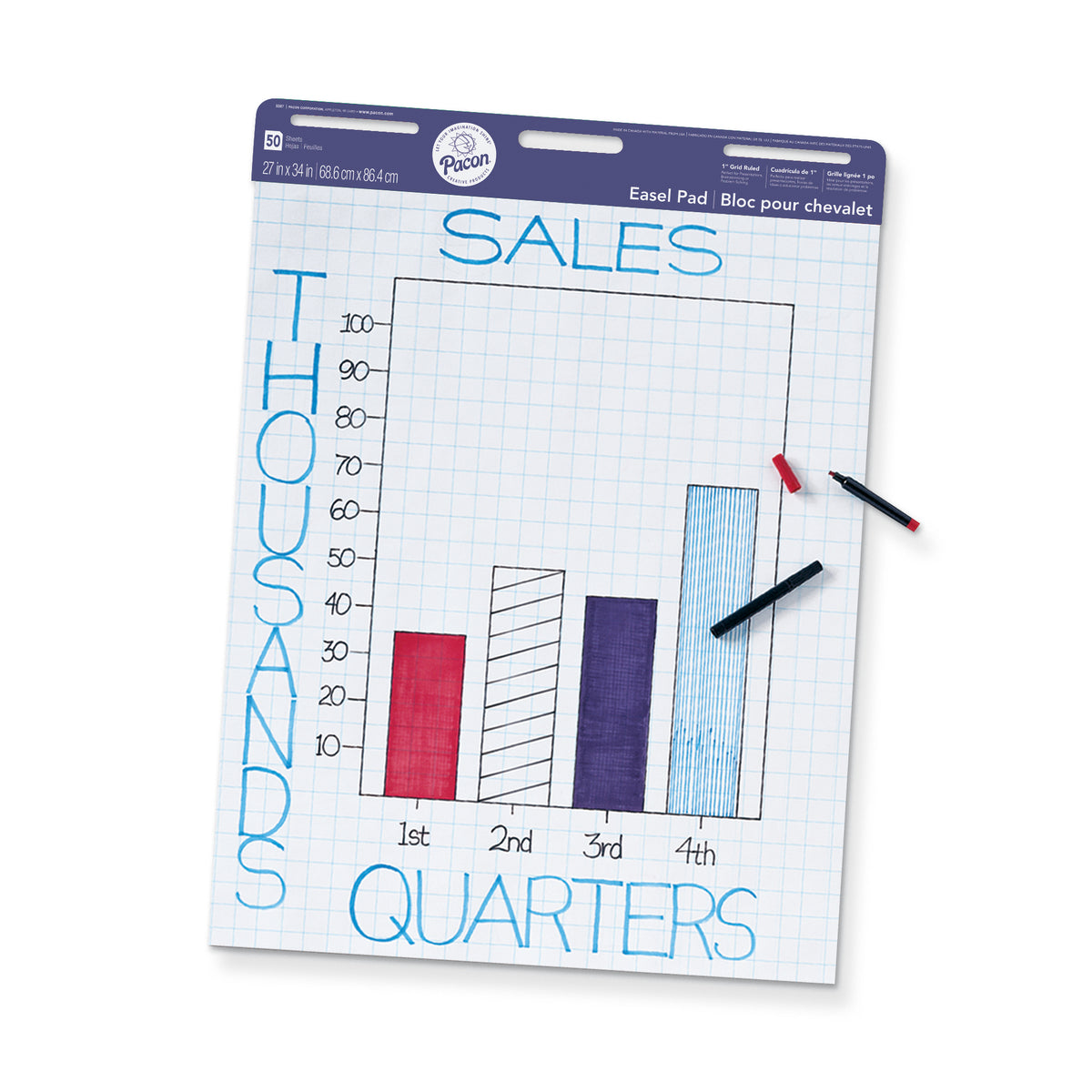 Pacon Easel Pad, 27" x 34", 1" Cross-Ruled