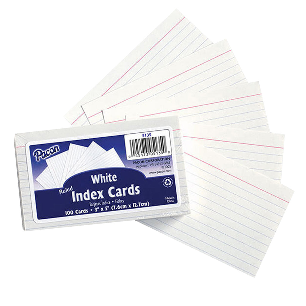 Pacon Index Cards, 3? x 5?, White, Ruled