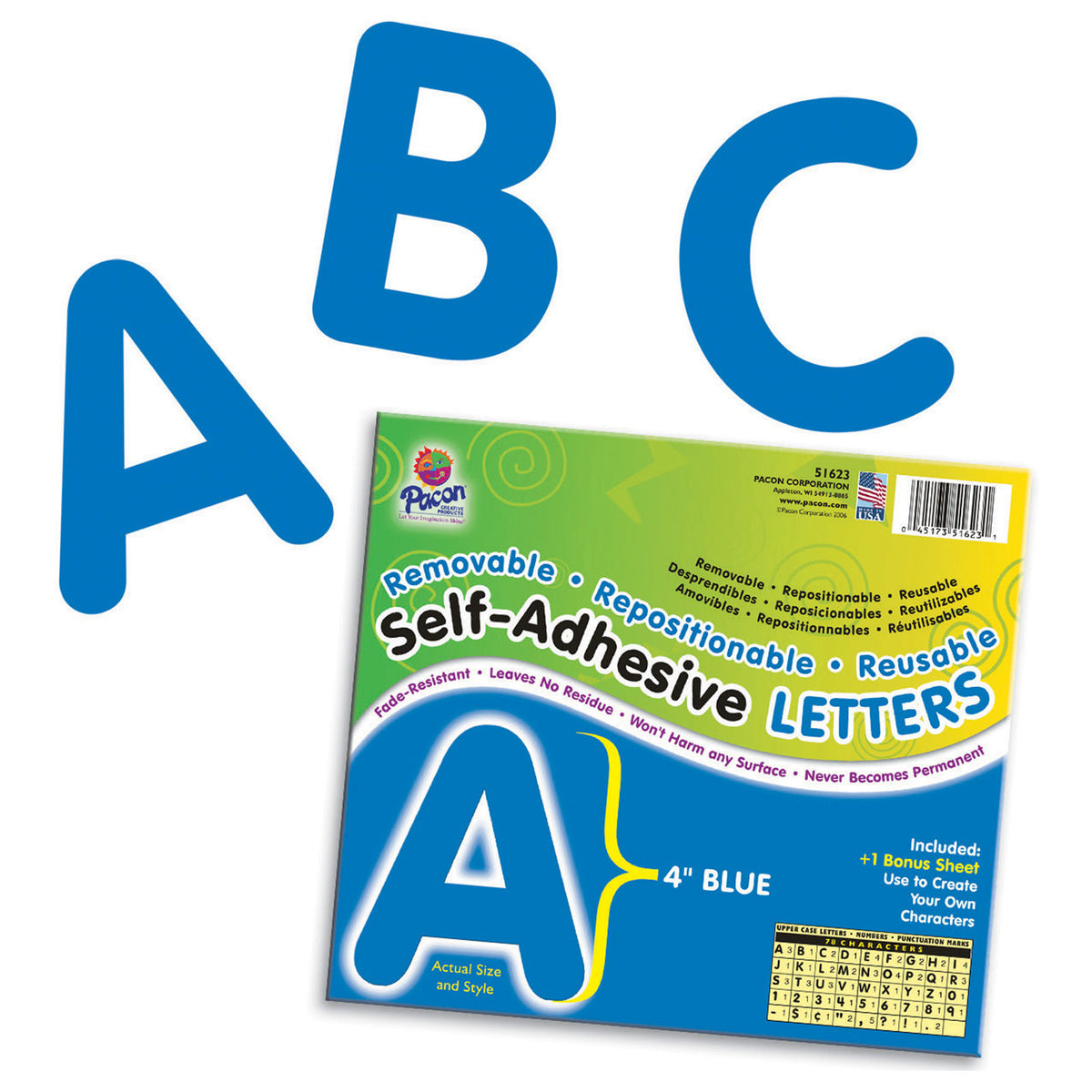 Pacon Self-Adhesive Letters, 4" Blue