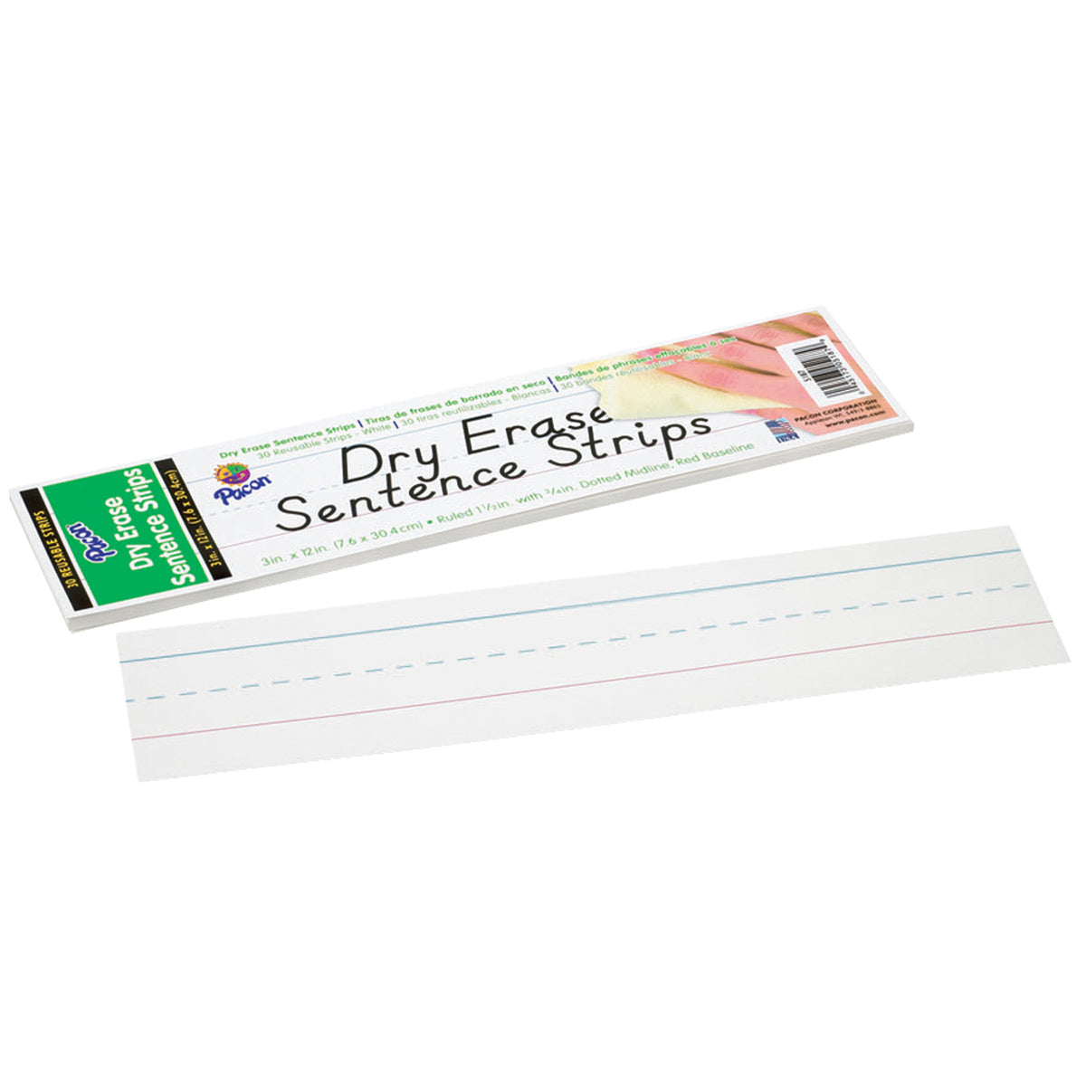 Pacon Dry Erase Sentence Strips, 3" x 12" White