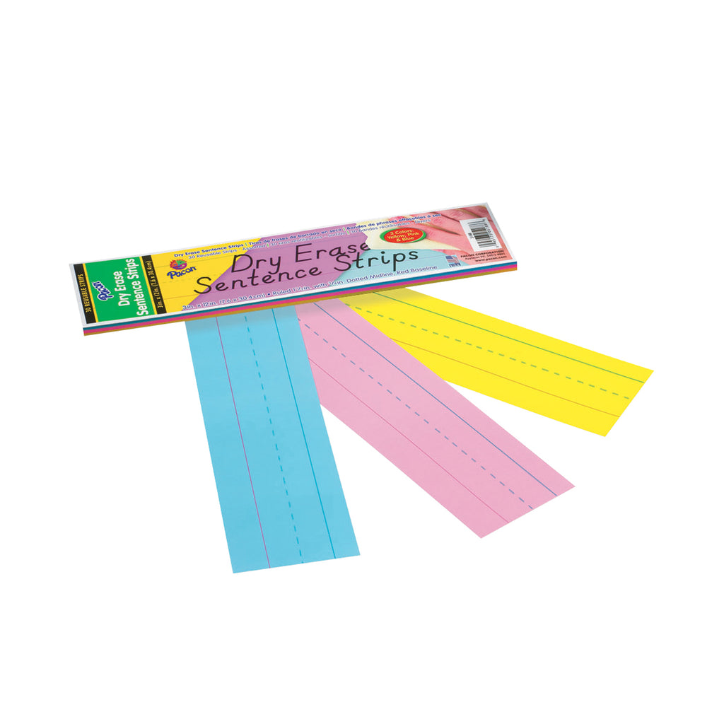 Pacon Dry Erase Sentence Strips, 3" x 12" Assorted