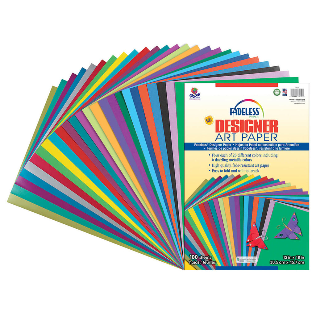 Pacon Fadeless Designer Paper Assorted 12 x 18 100 Sheets