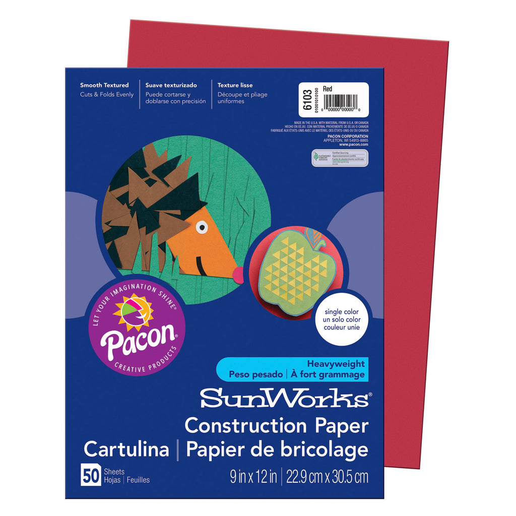 Pacon SunWorks® Construction Paper, 9" x 12" Red