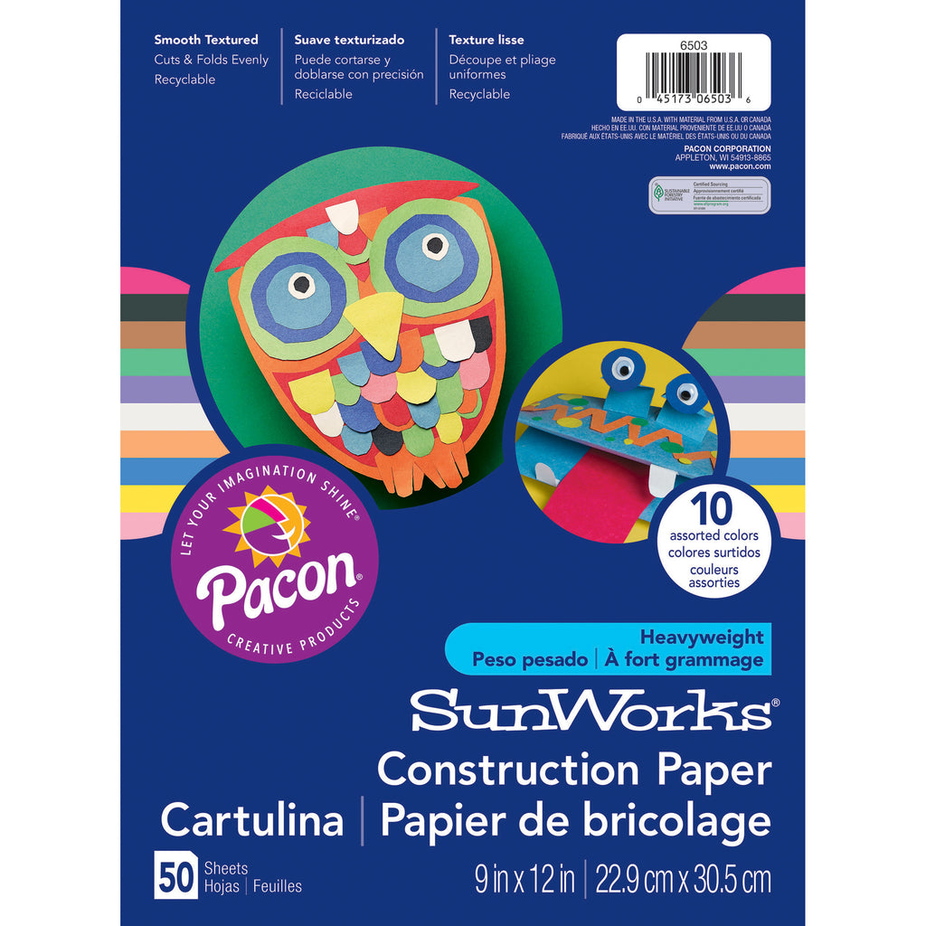 Pacon SunWorks® Construction Paper, 9" x 12" Assorted