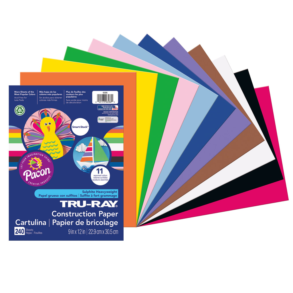 Pacon Tru-Ray® Sulphite Construction Paper, 9" x 12" Smart-Stack™ Assortment