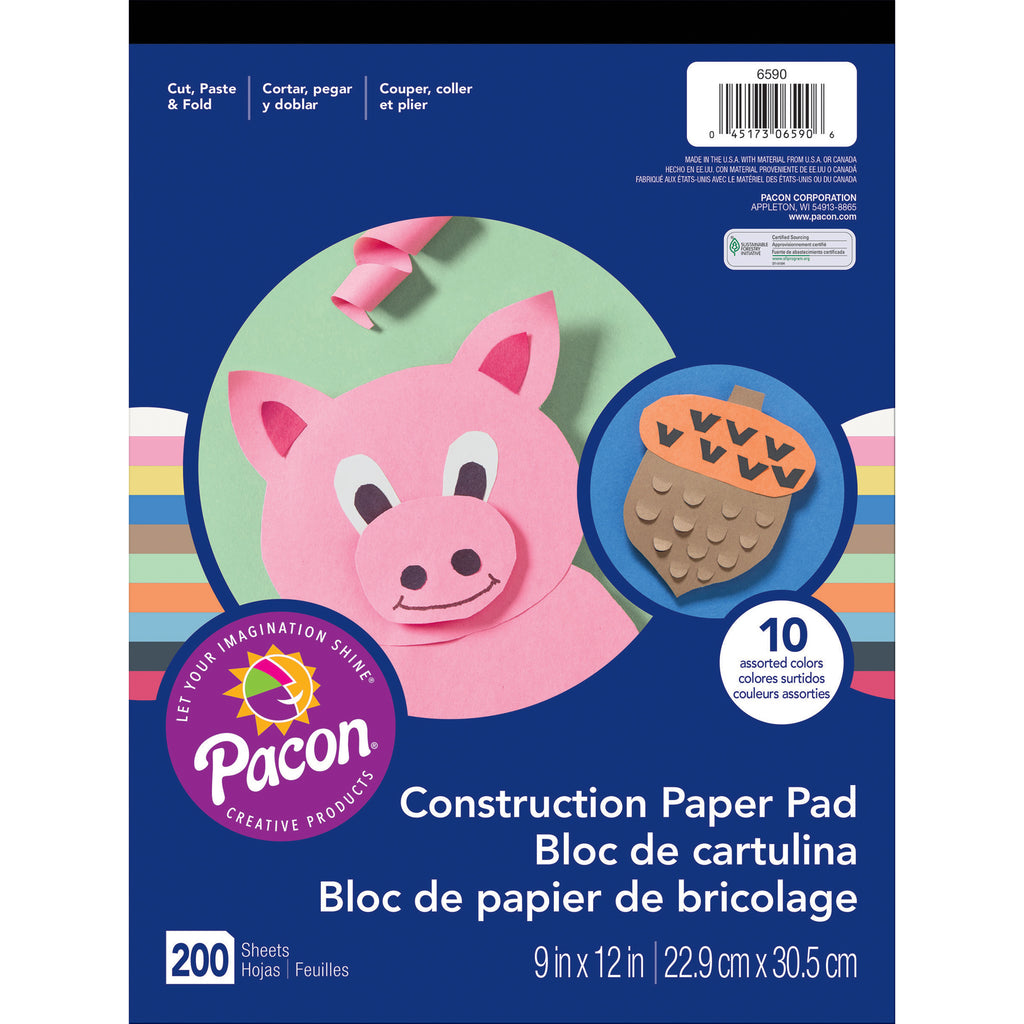 Pacon Rainbow® Super Value Construction Paper Pad, 9" x 12" Assorted