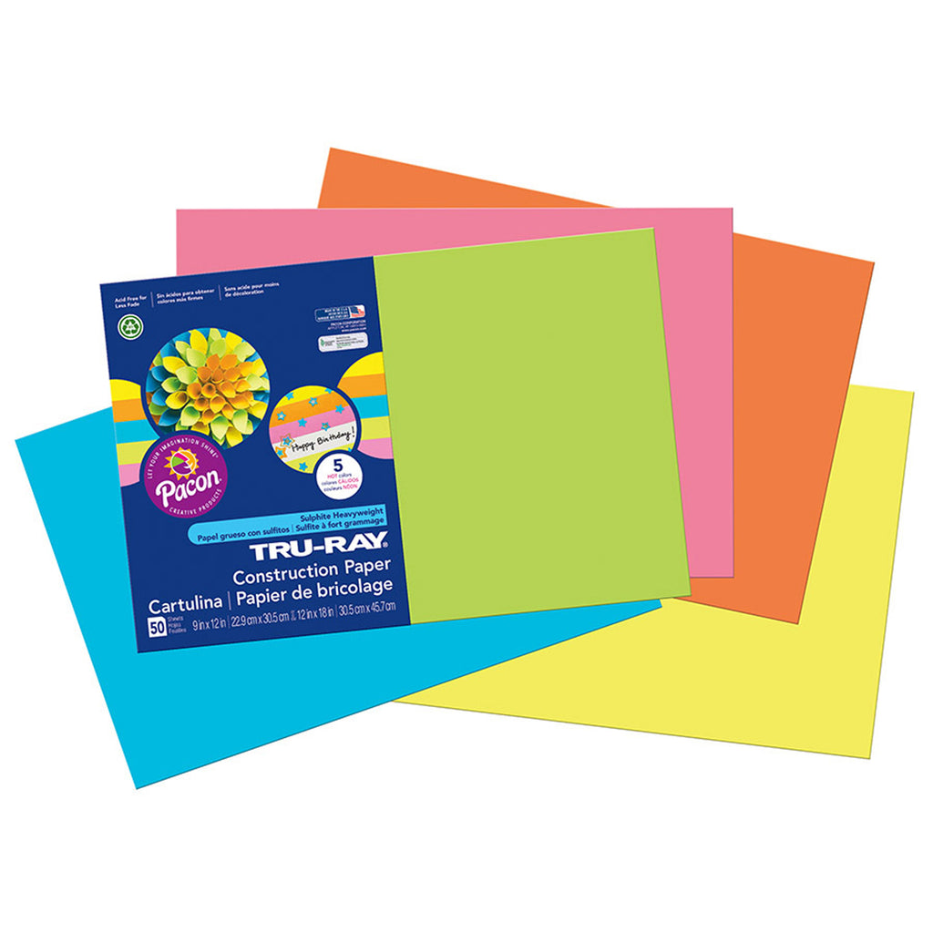Pacon Tru-Ray® Construction Paper, 12" x 18" Assorted Hot Colors