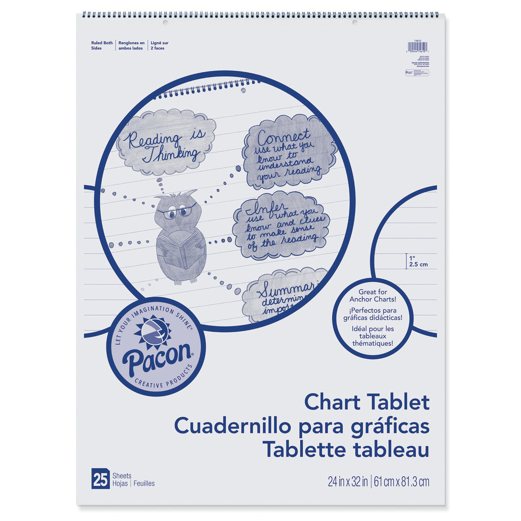 Pacon Chart Tablet, 24" x 32", Ruled 1", 25 Count