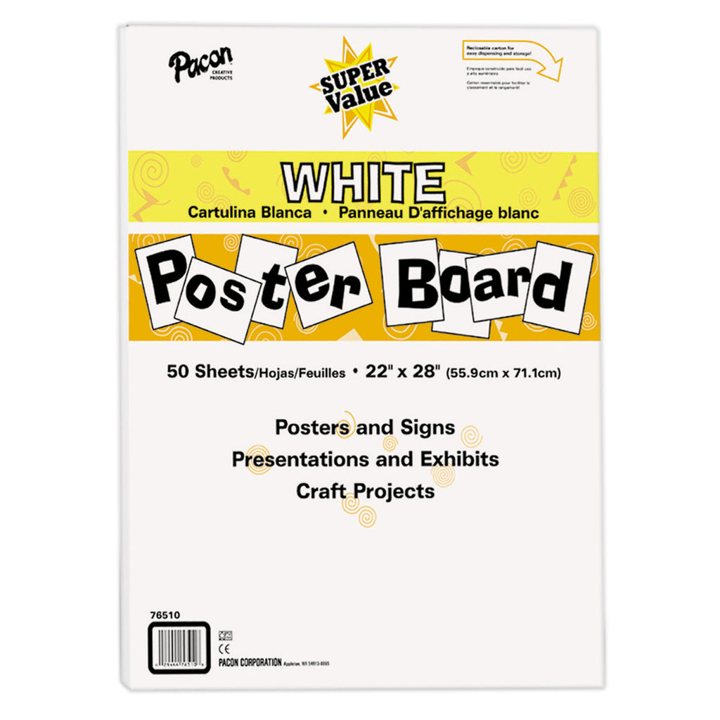 Pacon® Super Value Poster Board, 22" x 28" White