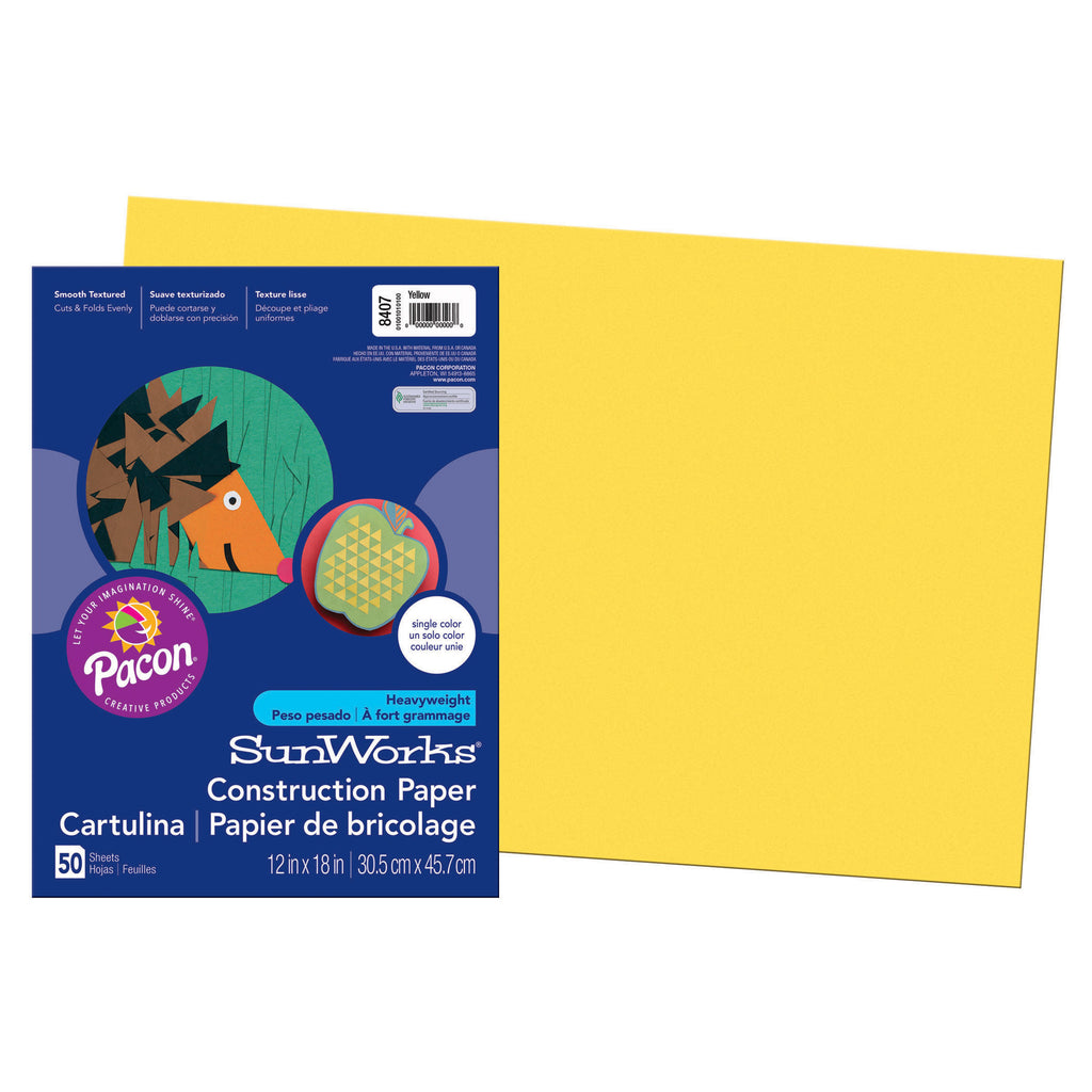 Pacon SunWorks® Construction Paper, 12" x 18" Yellow