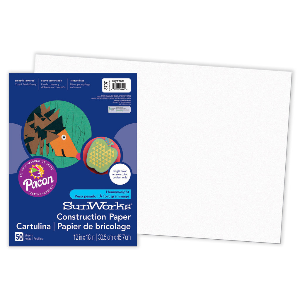 Pacon SunWorks® Construction Paper, 12" x 18" Bright White