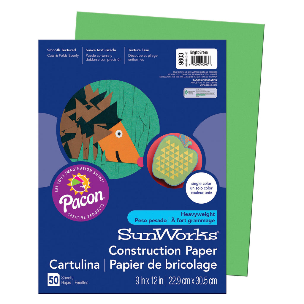 Pacon SunWorks® Construction Paper, 9" x 12" Bright Green