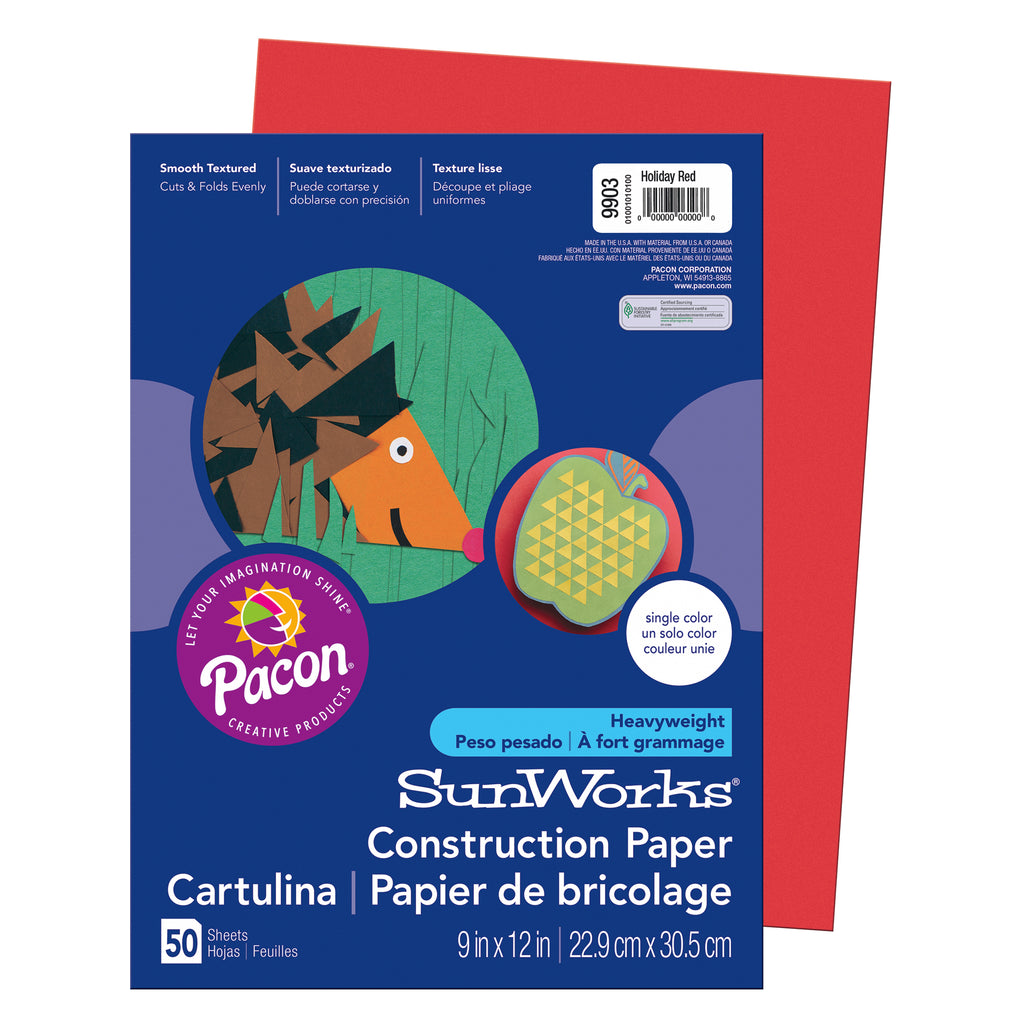Pacon SunWorks® Construction Paper, 9" x 12" Holiday Red