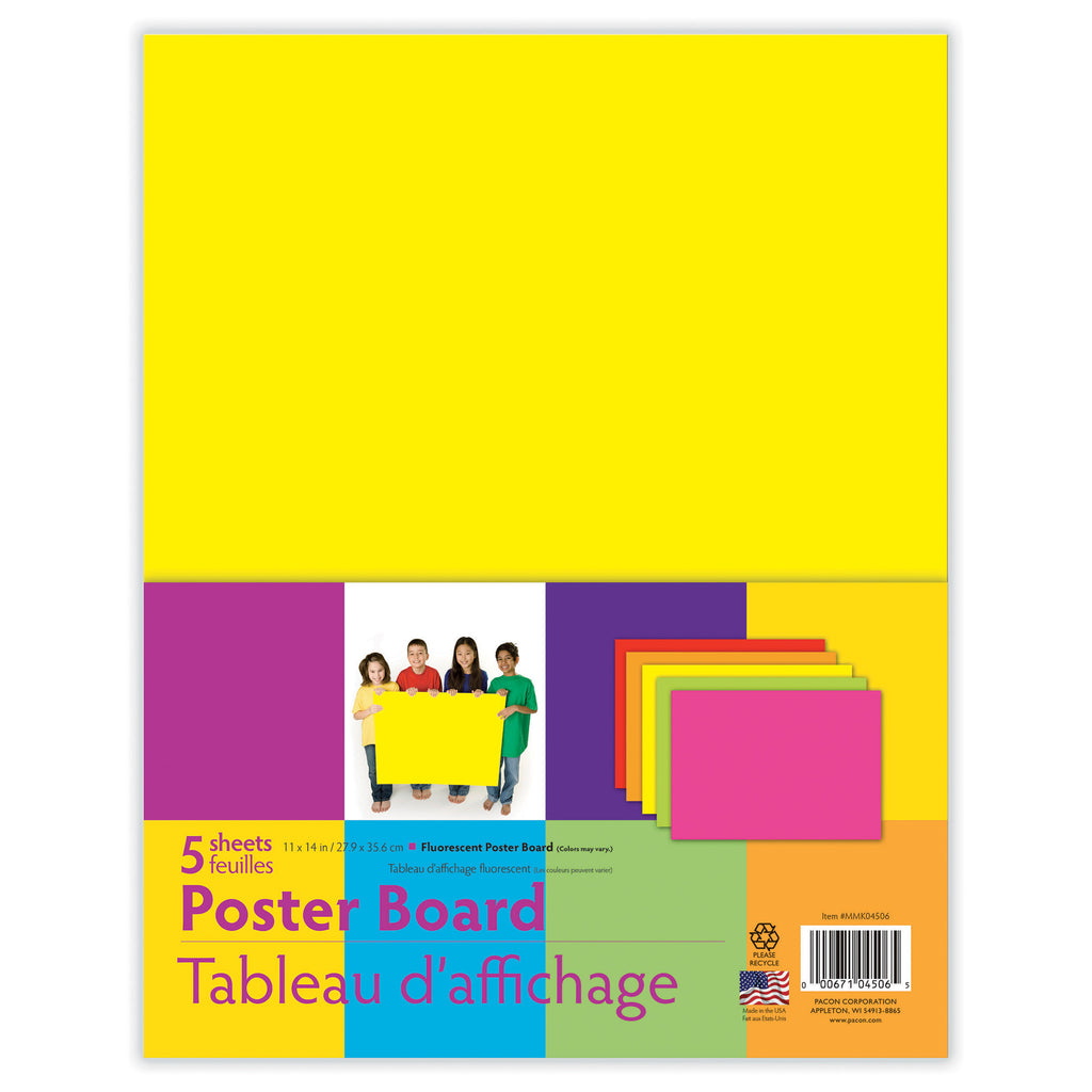 Pacon® Fluorescent Poster Board, 11" x 14" Assorted (5 Sheets)