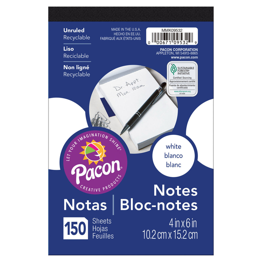 Pacon® White Note Pad, 4" x 6" (150 Sheets)