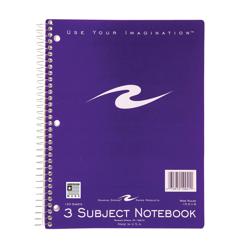 Roaring Spring Paper Products 3-Subject Spiral Notebook, 120 Pages