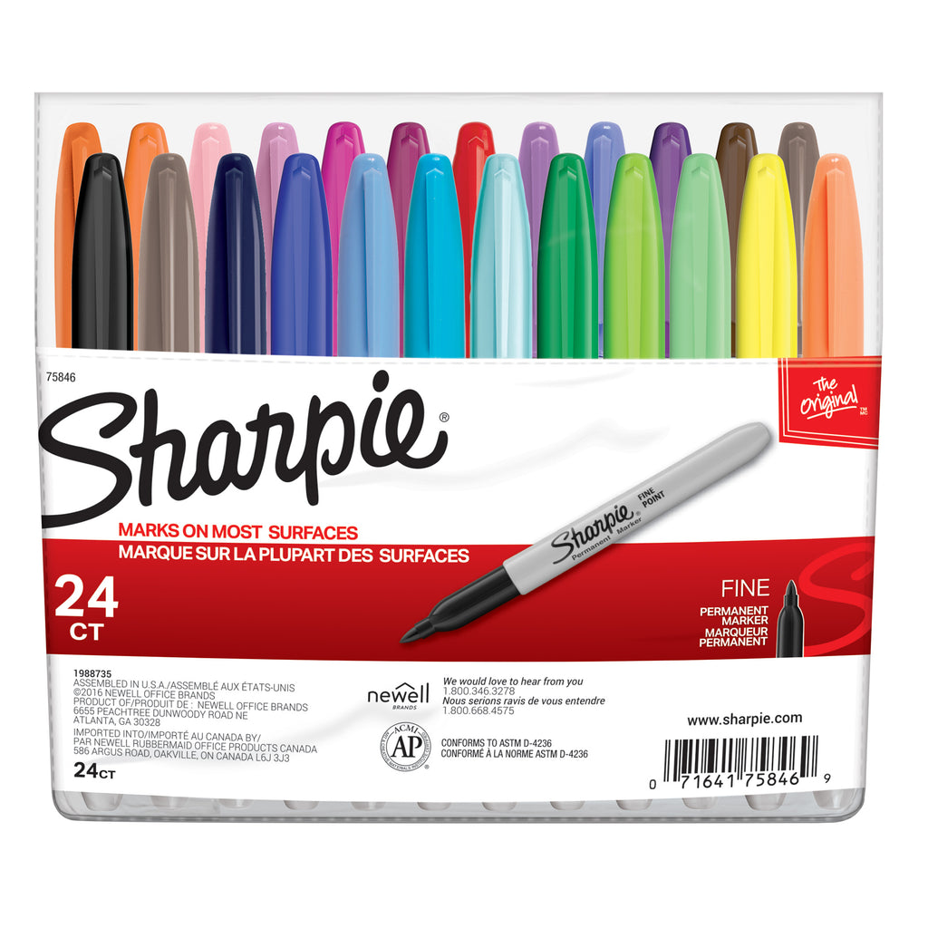 SHARPIE 24 Set Coloured Fine Point Permanent Marker NEW + bonus marker