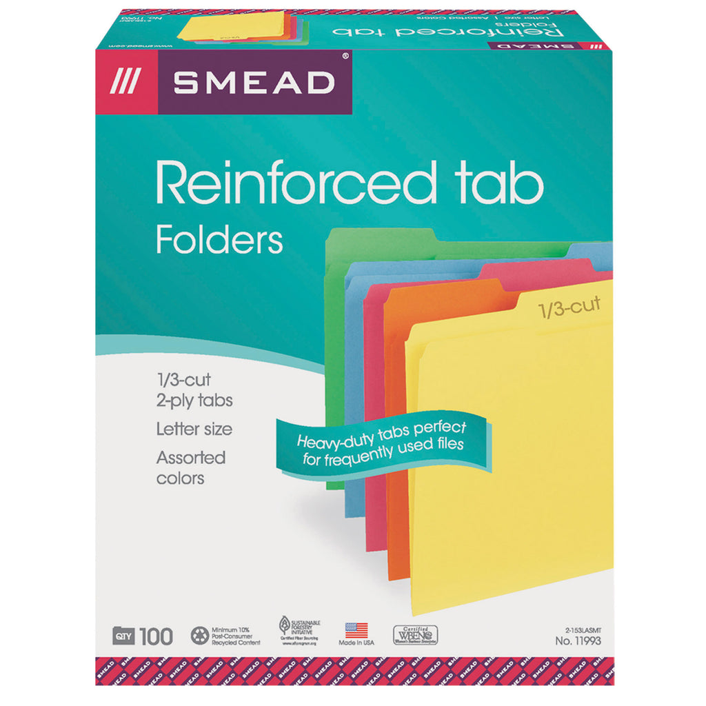 Smead Colored File Folders with Reinforced Tab, 100 Per Box