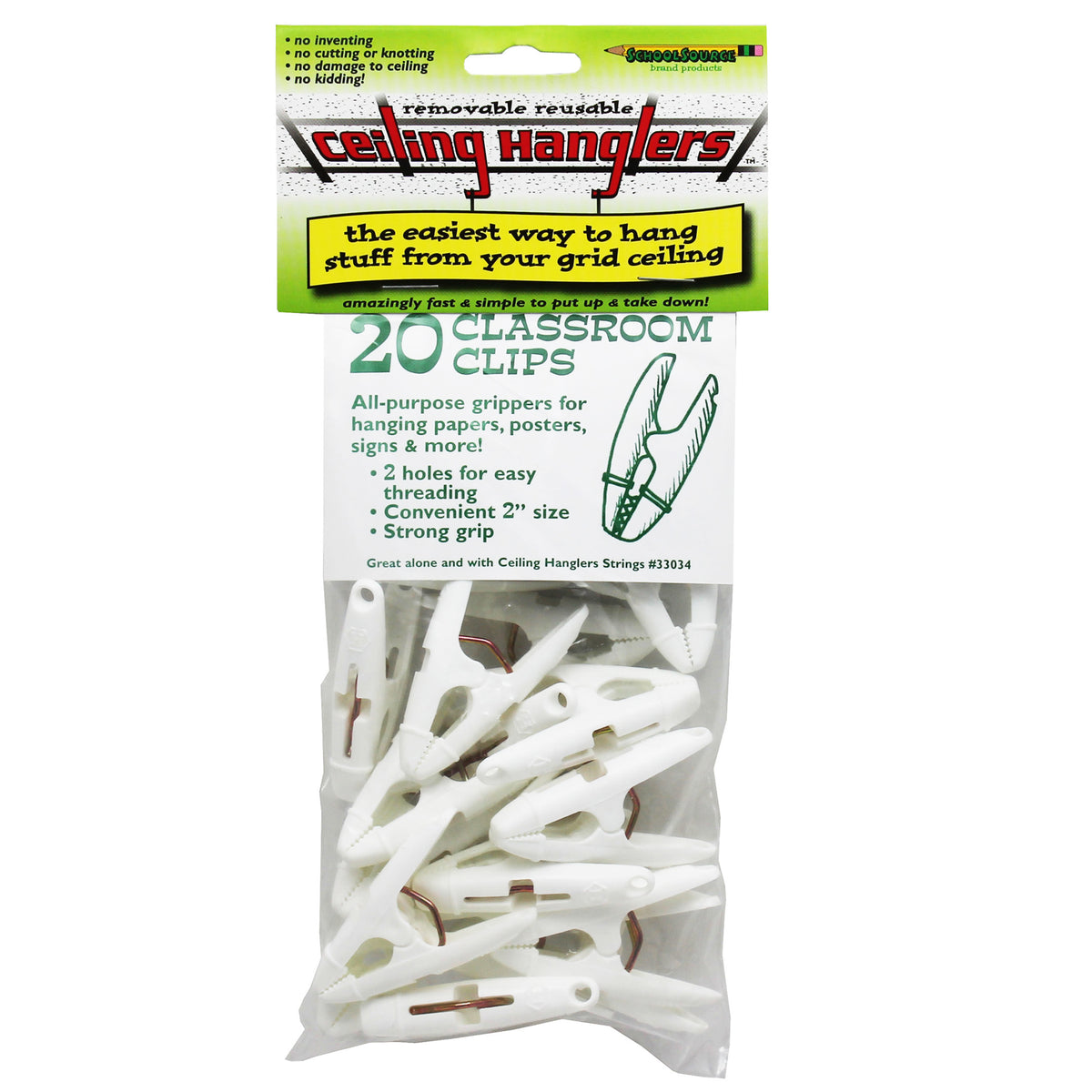 Stikkiworks Ceiling Hanglers Classroom 20Pk White Clips