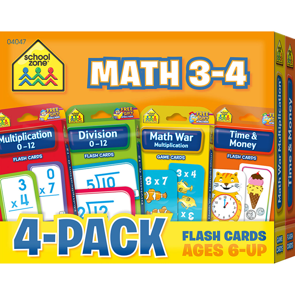 School Zone Publishing Math 3-4 Flash Card 4-Pack