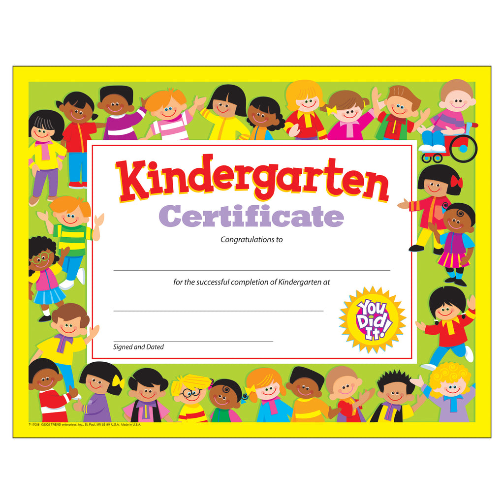 Trend Enterprises Kindergarten Certificate PK-K Certificates & Diplomas