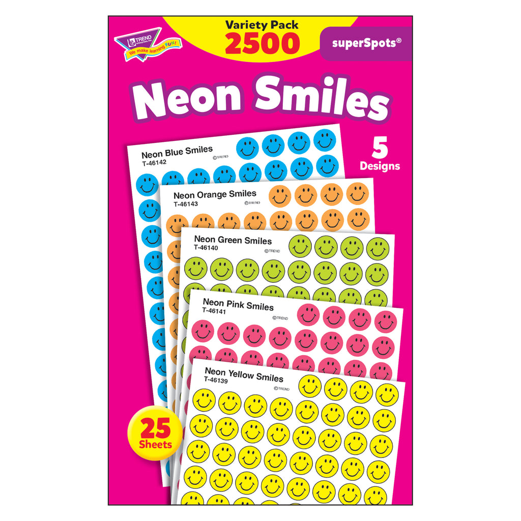 Trend Enterprises Neon Smiles superSpots® Stickers Variety Pack
