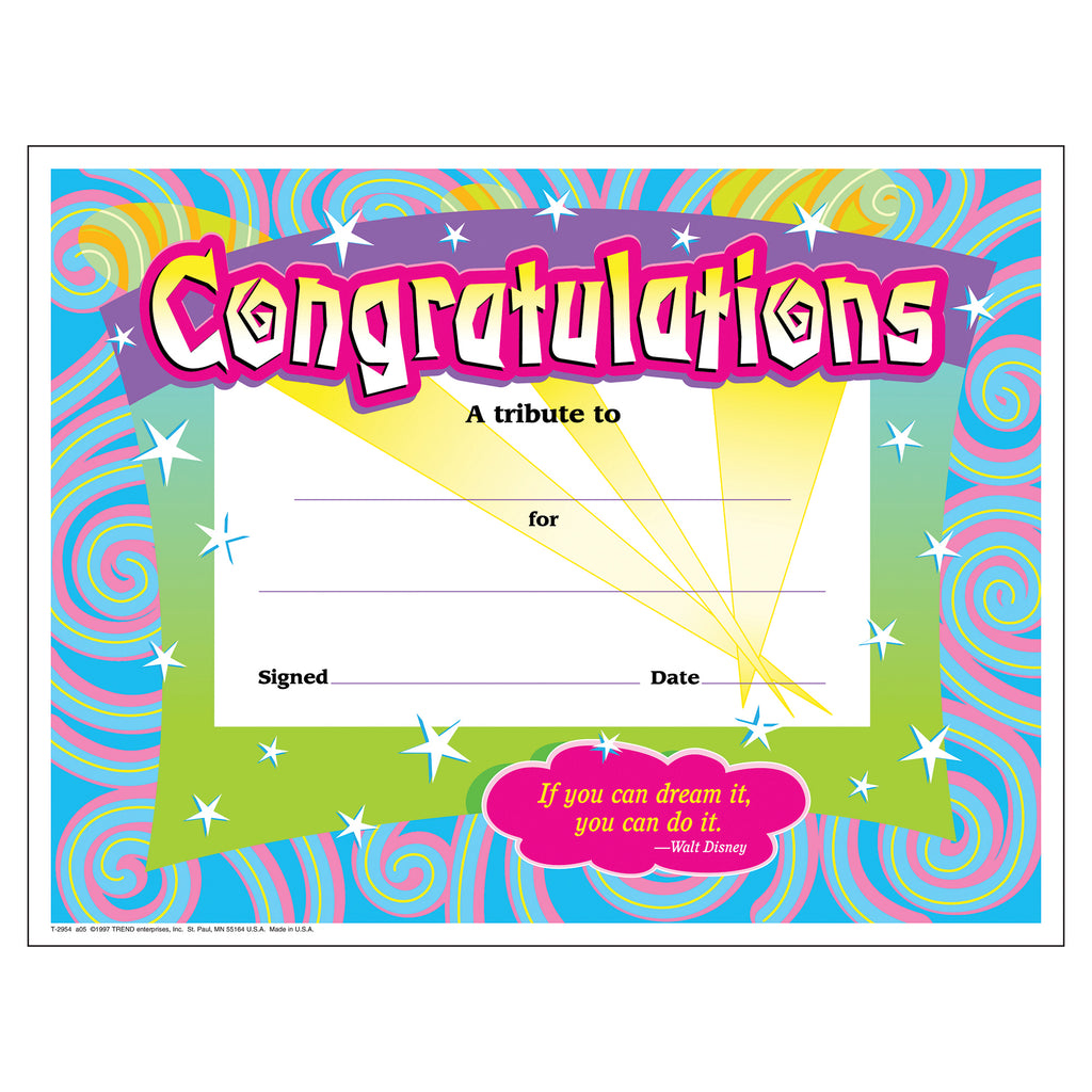 Trend Enterprises Congratulations/Swirls Colorful Classics Certificates