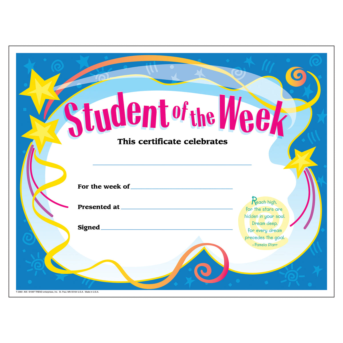 Trend Enterprises Student of the Week Colorful Classics Certificates