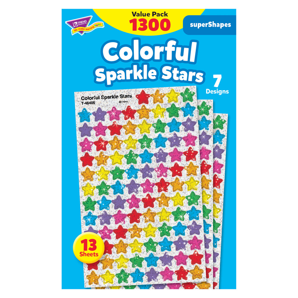 Trend Enterprises Colorful Sparkle Stars superShapes Stickers Value Pack