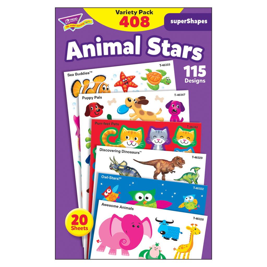 Trend Enterprises Animal Stars superShapes Stickers – Large Variety Pack