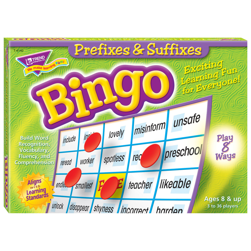 Trend Enterprises Prefixes & Suffixes Bingo Game