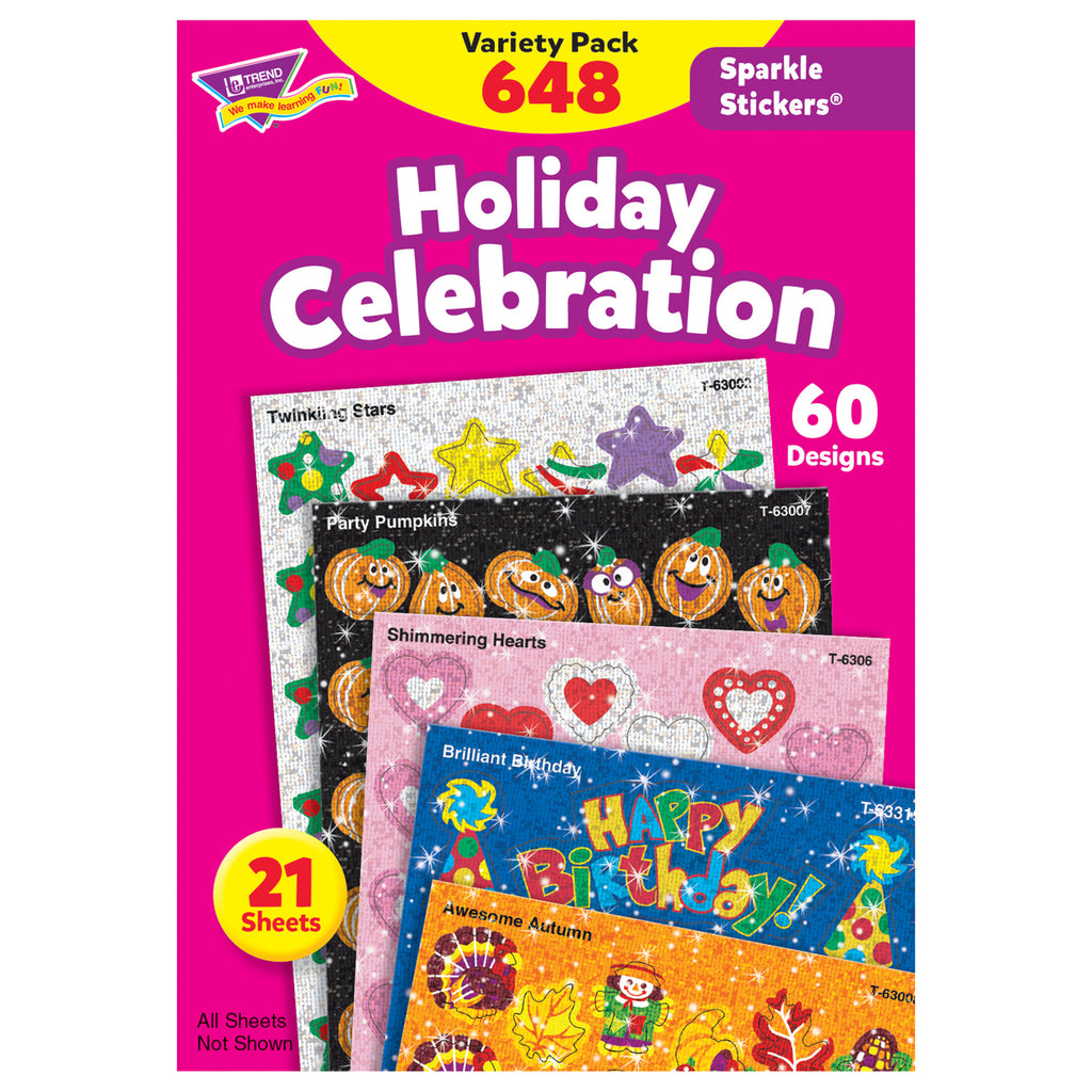 Trend Enterprises Holiday Celebration Sparkle Stickers® Variety Pack