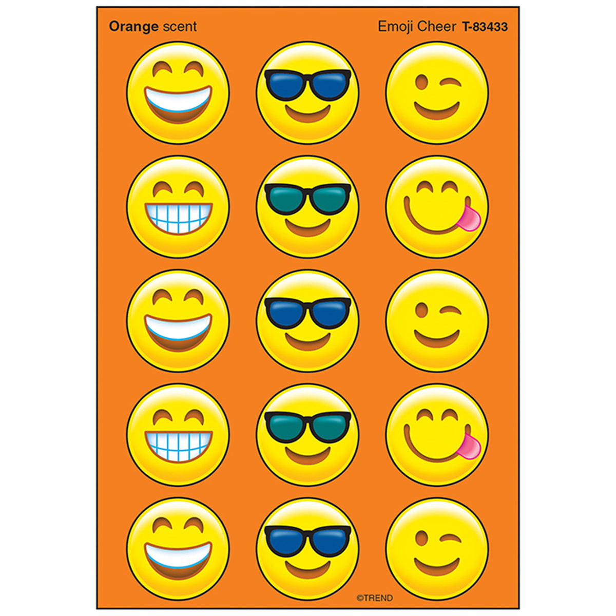 Trend Enterprises Emoji Cheer Stinky Stickers® (Orange) – Large Round