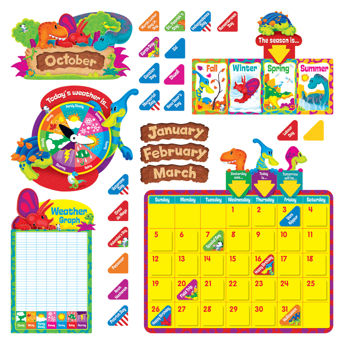 Trend Enterprises Dino-Mite Pals™ Calendar Bulletin Board Set