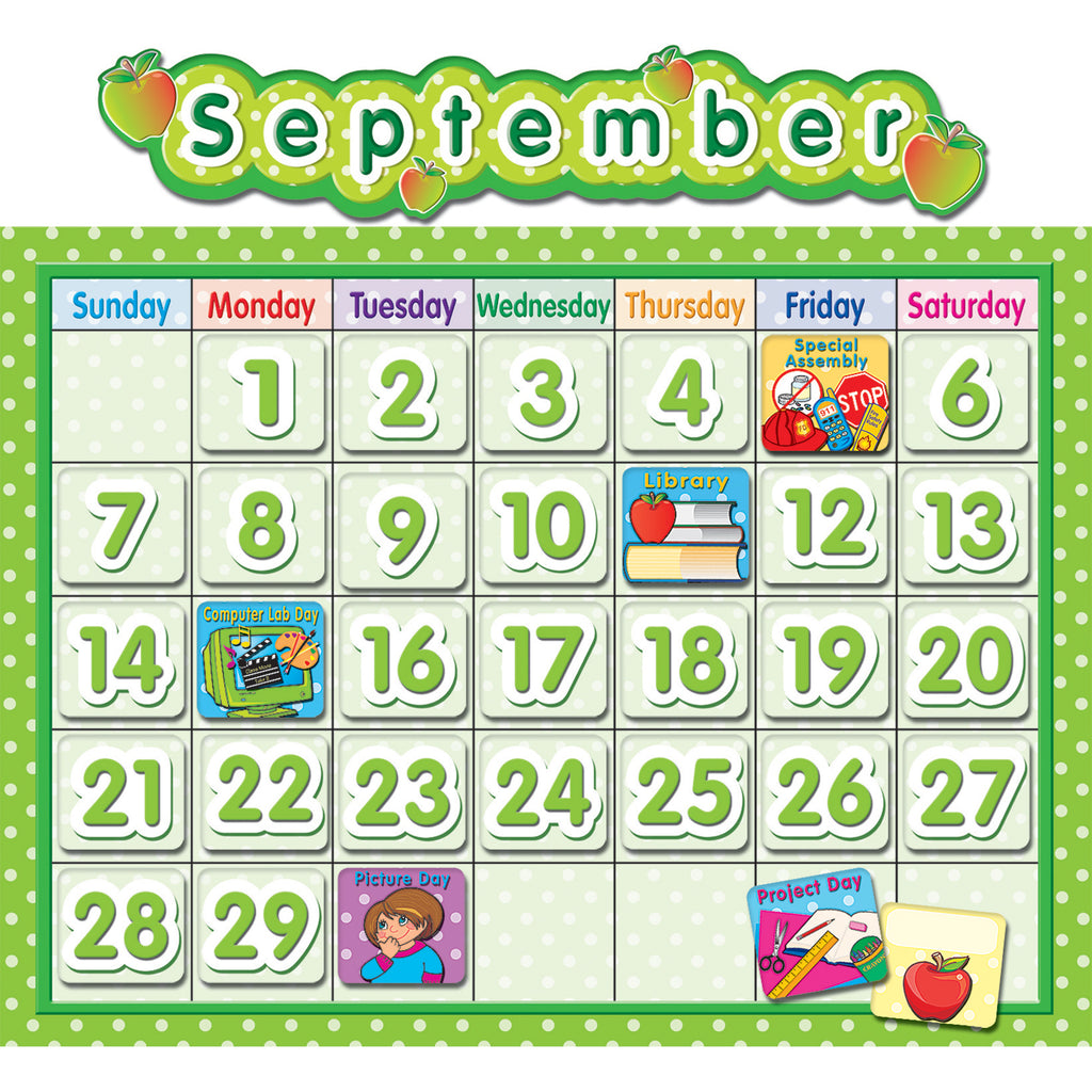 Teacher Created Resources Lime Polka Dot School Calendar Bulletin Board Set