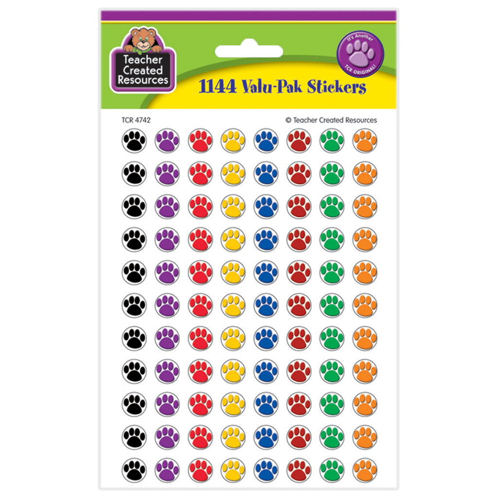 Teacher Created Resources Colorful Paw Prints Mini Stickers Valu-Pak