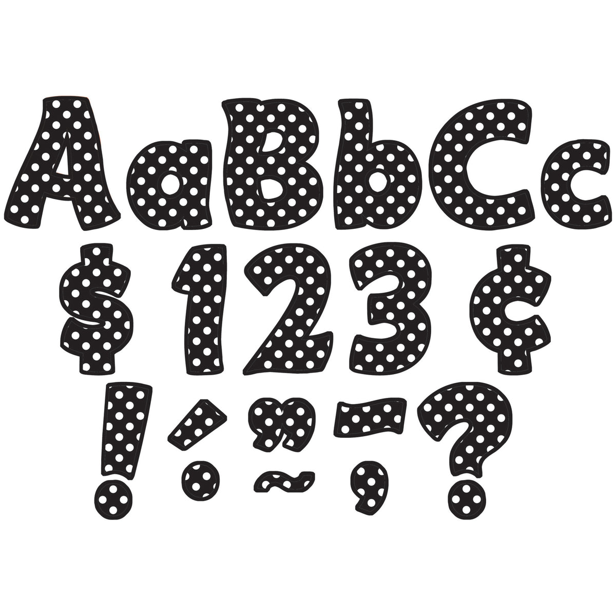 Teacher Created Resources Black Polka Dots Funtastic 4" Letters Combo Pack