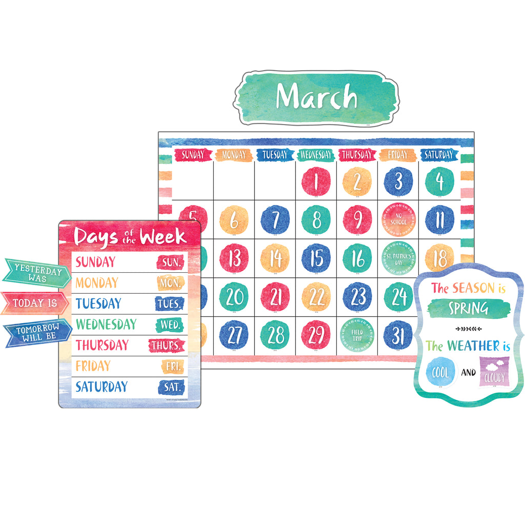Teacher Created Resources Watercolor Calendar Bulletin Board Set