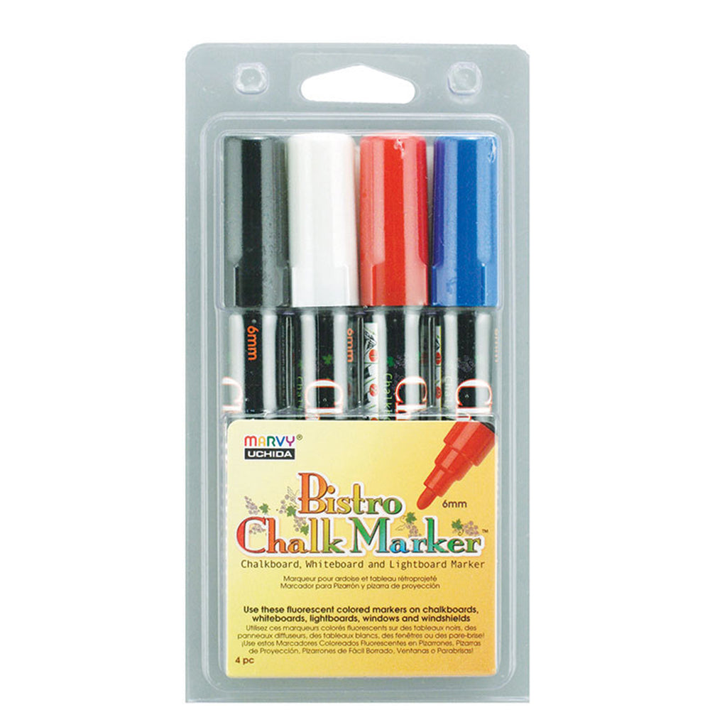 Uchida Bistro Chalk Markers, Set of 4 (Black, Red, Blue, White)